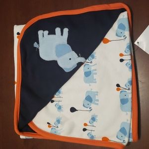 Gymboree baby reversible blanket with elephant pattern. Blue, orange, and white.